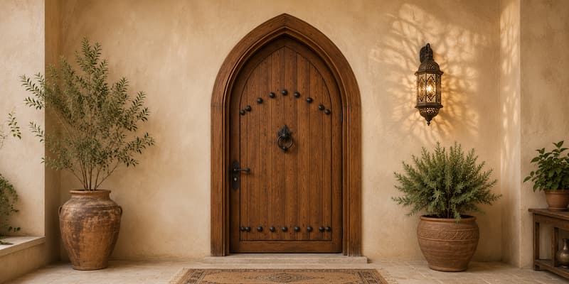 درب چوبی هلالی با فرم منحنی و جلوه معماری خاص